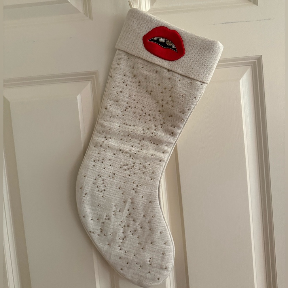 Jonathan Adler White Stocking with Red Lips
